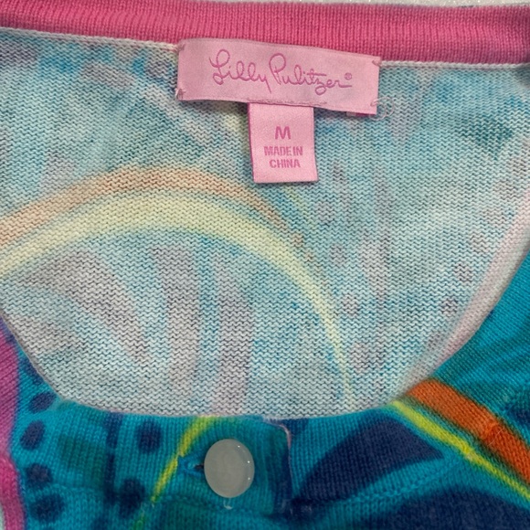 Lilly Pulitzer Cotton Button Up Cardigan Sweater Blue Multicolor Swirl Design M - Picture 5 of 11